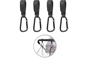 Go Pal 4 Pack Stroller Hooks for Bags, Baby Stroller Clips and Hooks Carry 33lbs Per Stroller Hook, Adjustable Stroller Carabiner Clip for UPPAbaby, DOONA, Baby Jogger, Britax, Chicco