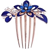 minkissy Rhinestone Alloy Hair Side Comb, Dark Blue, Bridal Wedding Hair Accessory for Women