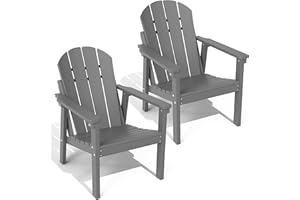 FOLAWO Adirondack Chairs Set of 2，HDPE Weather Resistant Outdoor Chair，Fire Pit Chair for Deck, Garden, Backyard & Lawn Furniture Grey