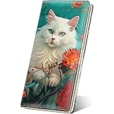 Nipichsha Womens Wallet, RFID Slim Wallets for Women, Thin Ladies Credit Card Holder Purse, Cute Leather Bifold Clutch Billfold with 11 Card Slots & ID Window, Elegant Cat