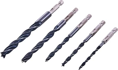 Amtech 5 Piece Hex Shank Wood Drill Bit Set 4 5 6 8 10mm 1/4 Quick Release