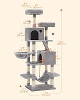 Feandrea Cat Tree 168 cm Large Tower 13 Scratching Posts 2 Caves Hammock view 6