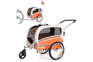 Sepnine 2 in 1 Pet Bicycle Trailer with a 6" Stroller Wheel Suitable for Small and Medium Dogs, Carrier Up to 66/88 LBS, Easy Folding Cart Frame, Quick Release Wheel, Universal Bicycle Coupler