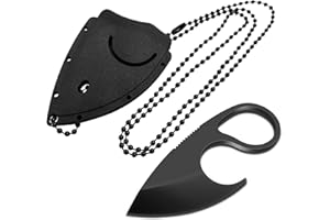 LFHC Small EDC Neck Knife with Sheath and Necklace - Mini Full Tang Tactical Fixed Blade Knives - Cute Pocket Knife Perfect Cutting for Outdoor Camping, Hiking, Backpacking, Every Day Carry (Black)