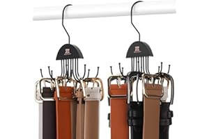 ZEDODIER 2 Pack Belt Hanger Rotatable Belt Organizer, Space Saving Belt Rack with 16 Adjustable Hooks for Closet Organizers and Storage, Sturdy Belt Holder Storage, Black