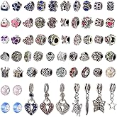PH PandaHall 60 Styles Large Hole European Lampwork Beads Murano Glass Beads Rhinestone Spacers Metal Dangle Pendant Charms for Snake Chain Bracelet Bangle Necklace, 60pcs