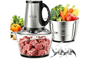SPZTJK 3-Speed Electric Food Processor: Meat Grinder, Vegetable Chopper & Baby Food Maker - 300W, 2 Bowls (8 Cup Stainless St