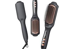 LANDOT Hair Straightening Brush Straightener: Negative Ion Ceramic Heated Hot Brush for Smooth Frizz-Free Hair - Dual Voltage