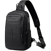 FENRUIEN Mens Crossbody Bag, Water Resistant Sling Backpack for Daily/Travel, Black