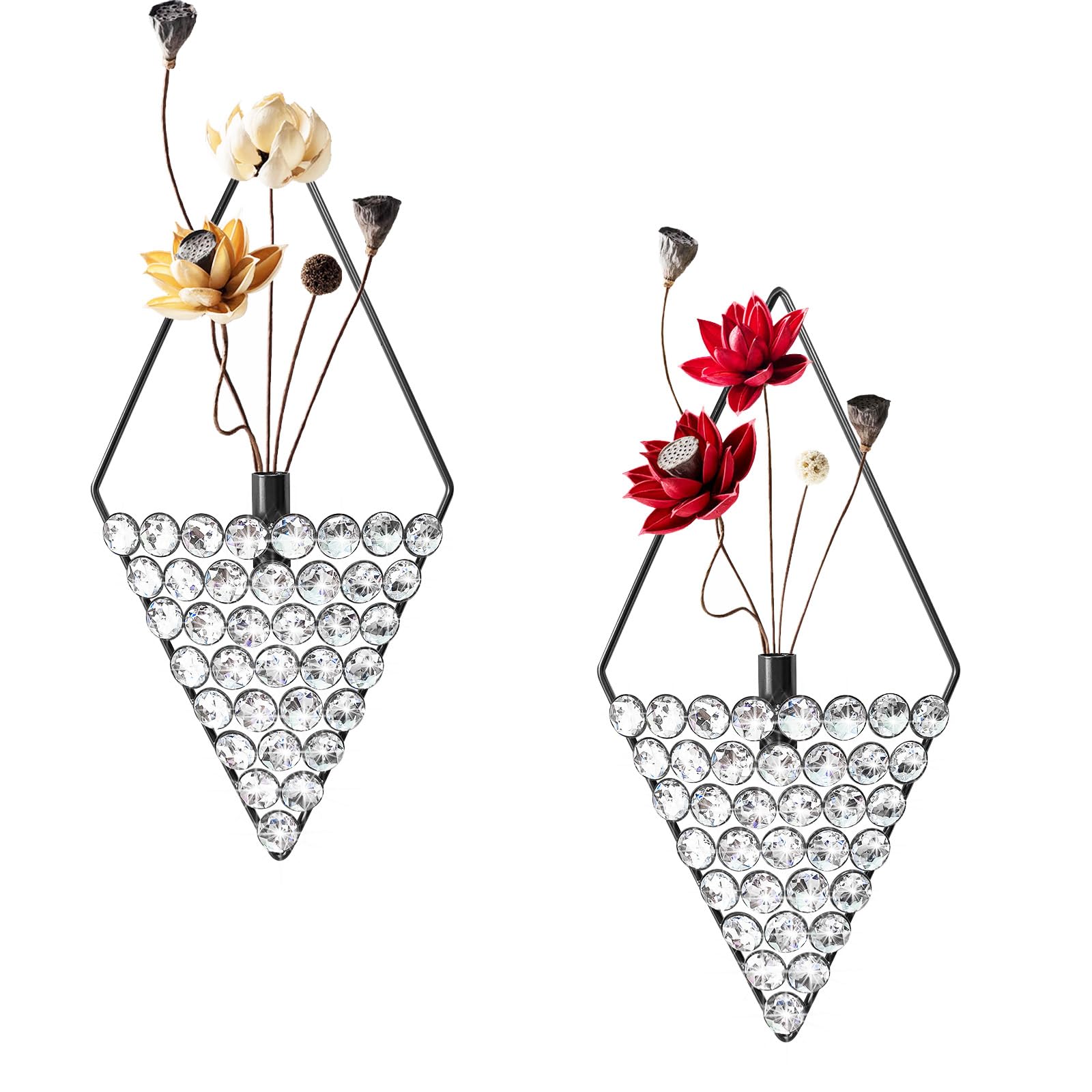 Photo 1 of 2 Pcs Boho Wall Decor Hanging Planters Bling Jeweled Wall Mounted Metal Wall Decor Modern Home Decor Display Wall Art Bedroom Bathroom Living Room-15.7 inch