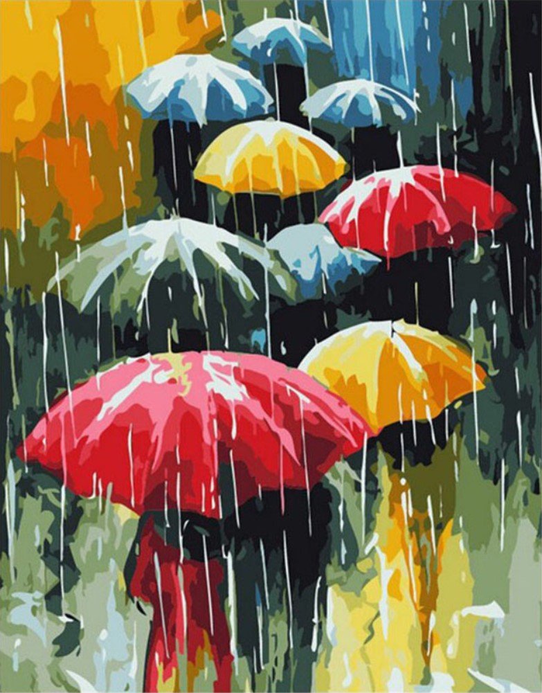 ABEUTY DIY Paint by Numbers for Adults Beginner - Colorful Umbrella Rain 16x20 inches Number Painting (No Frame)