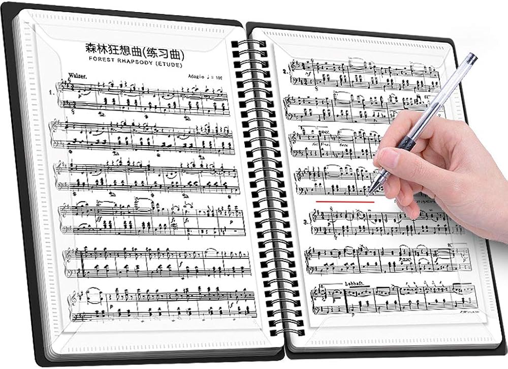 TOYYOUNG A4 60 Pages Music File Folder Piano Score Clef Sheet Holder Black