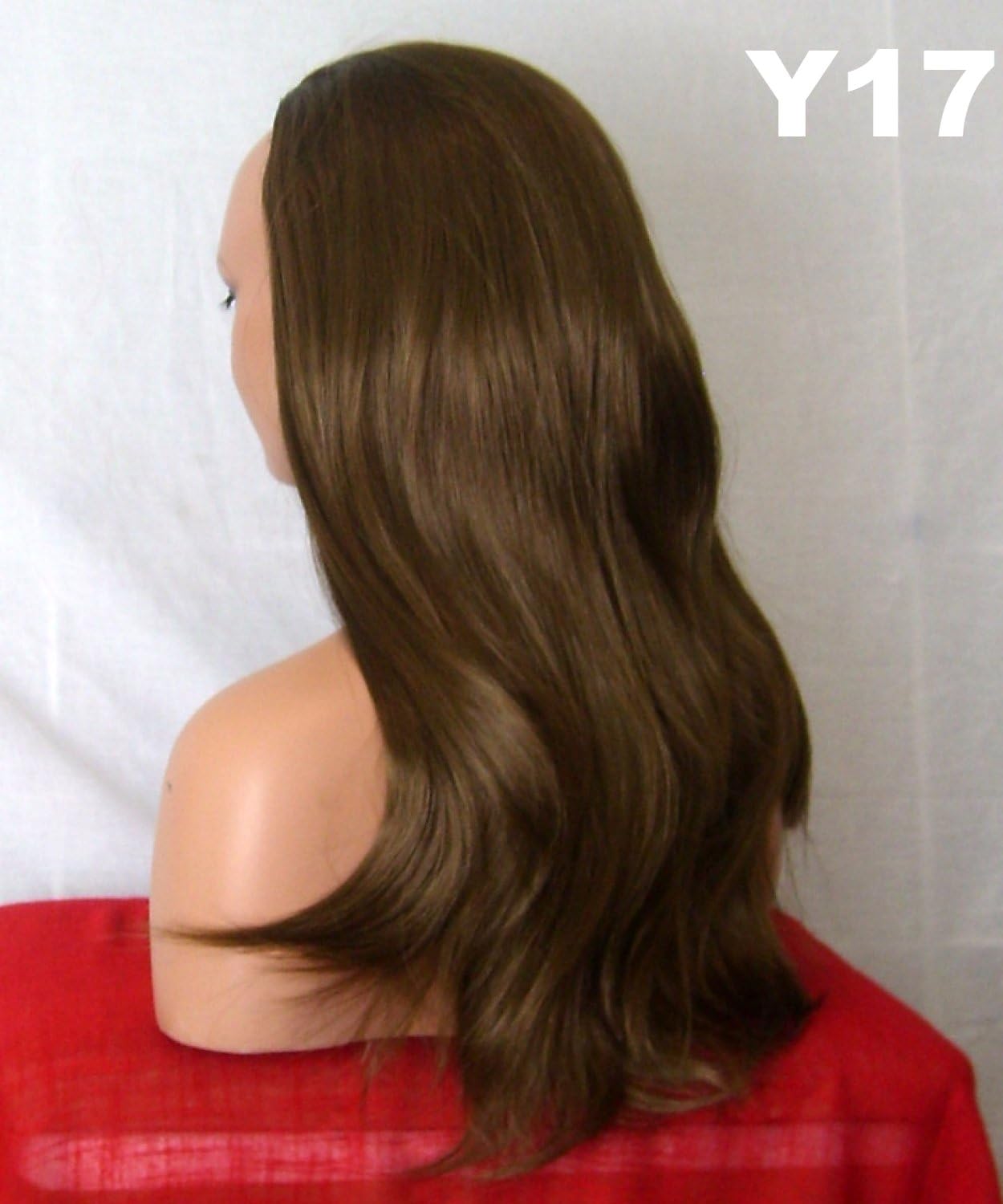 WIG FASHION 22 Inch Ladies 3/4 Half Wig - Sexy Long Straight Layered Flick Style - MOUSE BROWN #12J - Heat Resistant Synthetic - Clip In Hair Piece Women Extension Y17