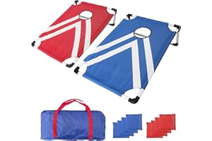 MONSPORTS Portable PVC Framed Cornhole Game Set with 2 Collapsible Cornhole Boards, 8 Bean Bags and Carrying Case, Waterproof Mini Cornhole Set, Outdoor Indoor Yard Toss Games Rainbow Design (3 x 2-feet)