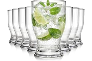 Elsjoy Set of 8 Acrylic Drinking Glasses, 13.5 Oz Clear Water Glasses Unbreakable Beer Glasses, Reusable Water Tumblers Juice