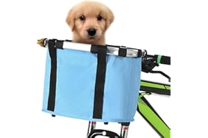 GLE2016 Bike Basket, Foldable Small Pet Cat Dog Carrier Front Removable Bicycle Handlebar Basket Quick Release Easy Install D