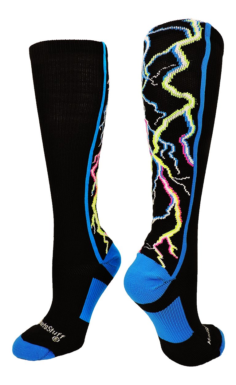 Crazy Socks with Lightning Bolts Electric Storm Over the Calf