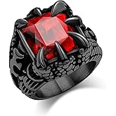 Hoyazvet Men's Stainless Steel Dragon Claw Ring - Gothic Biker Style with Black/18K Gold Finish, Red/Black Gemstone, Crystal Stone Signet Ring Punk Jewelry, Size 7-14, Includes Gift Box
