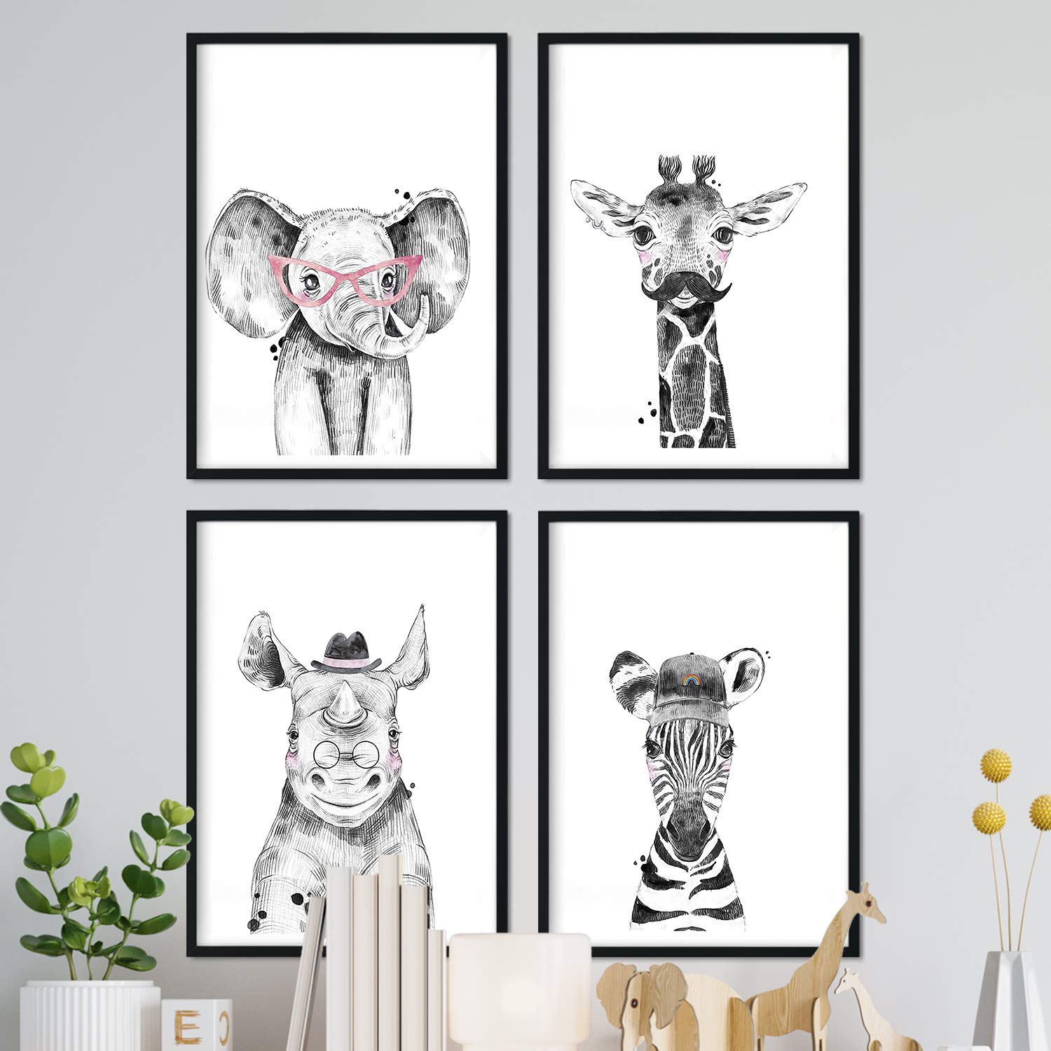 Nacnic Set of 4 sheets of Animals Children Adults in A3 size, Poster paper 250 gr. Frameless