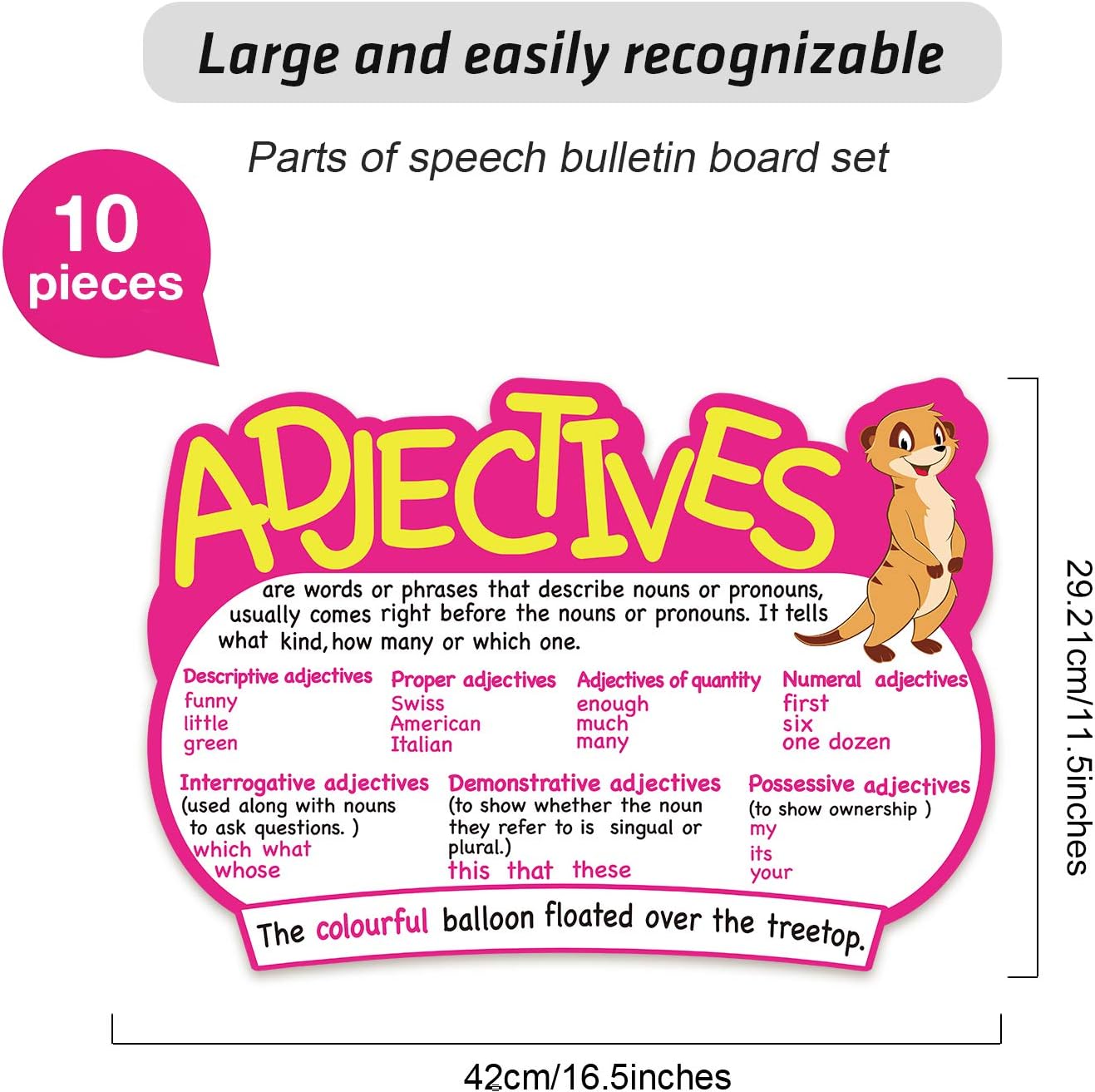 10 Pieces Parts of Speech Poster Grammar Poster Educational Grammar Cutouts Bulletin Board Set with 100 Adhesive Glue Point Dots for Student Classroom School, 16.5 x 11.5 Inches : Office Products
