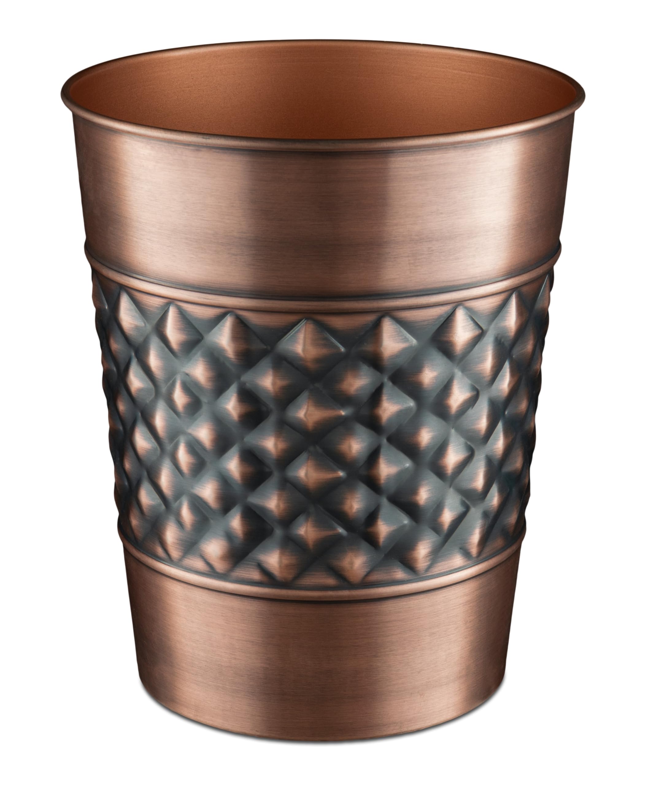 Photo 1 of Monarch Abode Antique Copper Handcrafted Geometric Embossed Metal Wastebasket for Home, Decorative Waste Basket, Modern Bathroom Garbage Can, Durable & Decorative Trash Bin, Antique Copper Trash Can