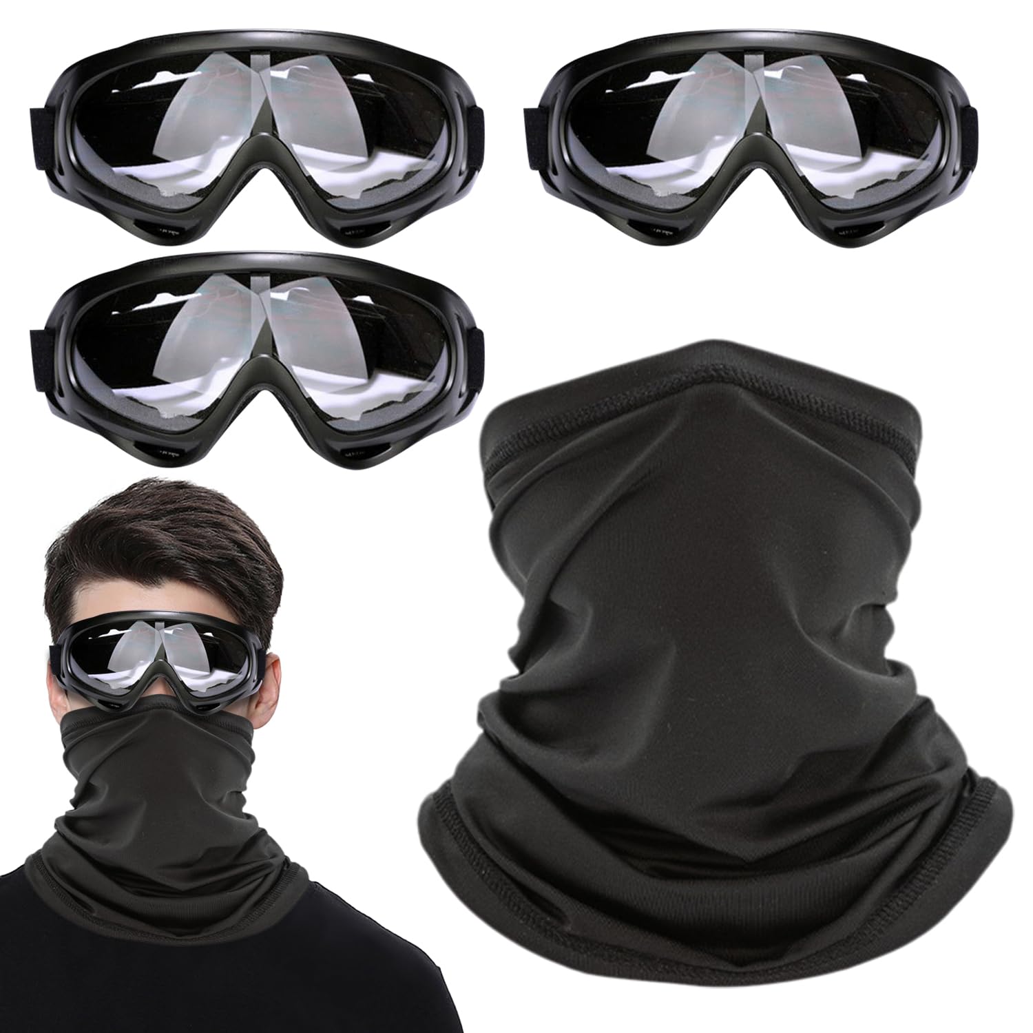 USHXVG 3 Pieces Of Cycling Goggles, 1 Piece Of Cycling Mask, Windproof Glasses, Safety Goggles, Sports Protective Glasses, Children'S Safety Glasses, Anti-Fog Transparent Cycling Glasses