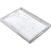 17 Inch Rustic White Serving Tray with Handles - Large Wooden Tray for Ottoman, Breakfast in Bed, Dinner, Coffee Table - Decorative Rectangular Tray for Living Room Bedroom Entryway and Kitchen Decor
