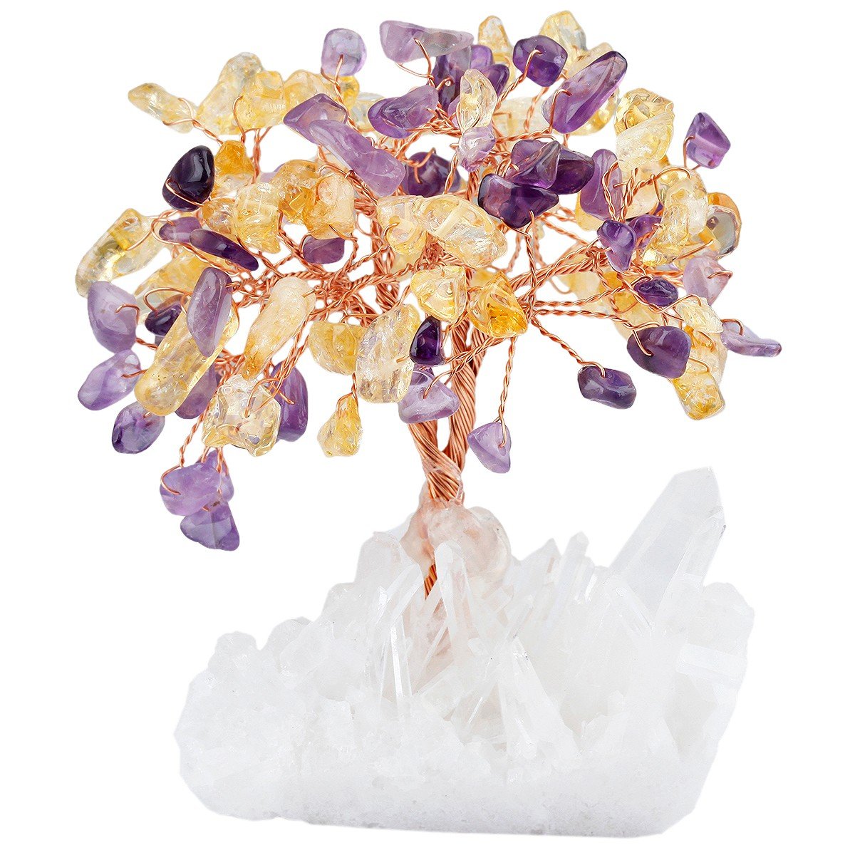 mookaitedecor Natural Amethyst Citrine Crystal Money Tree with Clear Quartz Crystal Cluster Base, Gemstone Feng Shui Ornaments Small Crystal Bonsai Tree of Life Good Luck Healing Crystal Gift