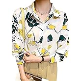 stylFRSH Printed Button Down Satin Blouses for Women Dressy Casual Long Sleeve Shirts Fashion Tops (WS301-P)