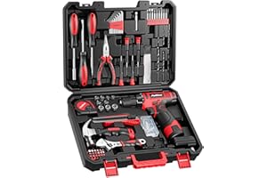 PULITUO 148-Piece Home Drill Set with 12V Red Cordless Drill, Hand Tools, Tool Box, Ideal for Men, Women, and DIY Enthusiasts for Home Improvement.
