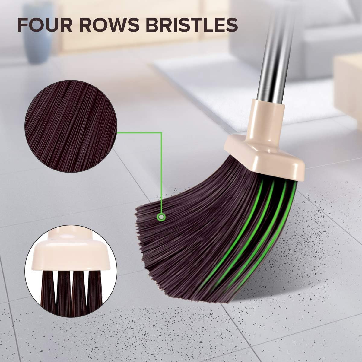 Mosuch Broom and Dustpan Set Extendable Long Handle Brooms Upright Standing Dustpans Lightweight Stainless Self-Clean Soft Broom Combo for Home Indoor Kitchen Lobby Office Living Room: Kitchen & Dining