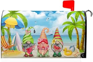 HAROONI Hello Summer Gnomes Mailbox Cover Magnetic Large Size 25.5 x 21 Inch Summer Tropical Farmhouse Decorative Mailbox Covers Magnetic Beach Mailbox Cover Wraps Post Letter Box Cover for Home Garden Yard