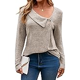 Yousify Womens Asymmetric V Neck Shirts Long Sleeve Fall Dressy Casual Button Down Tunic Tops Business Loose Fit Blouses
