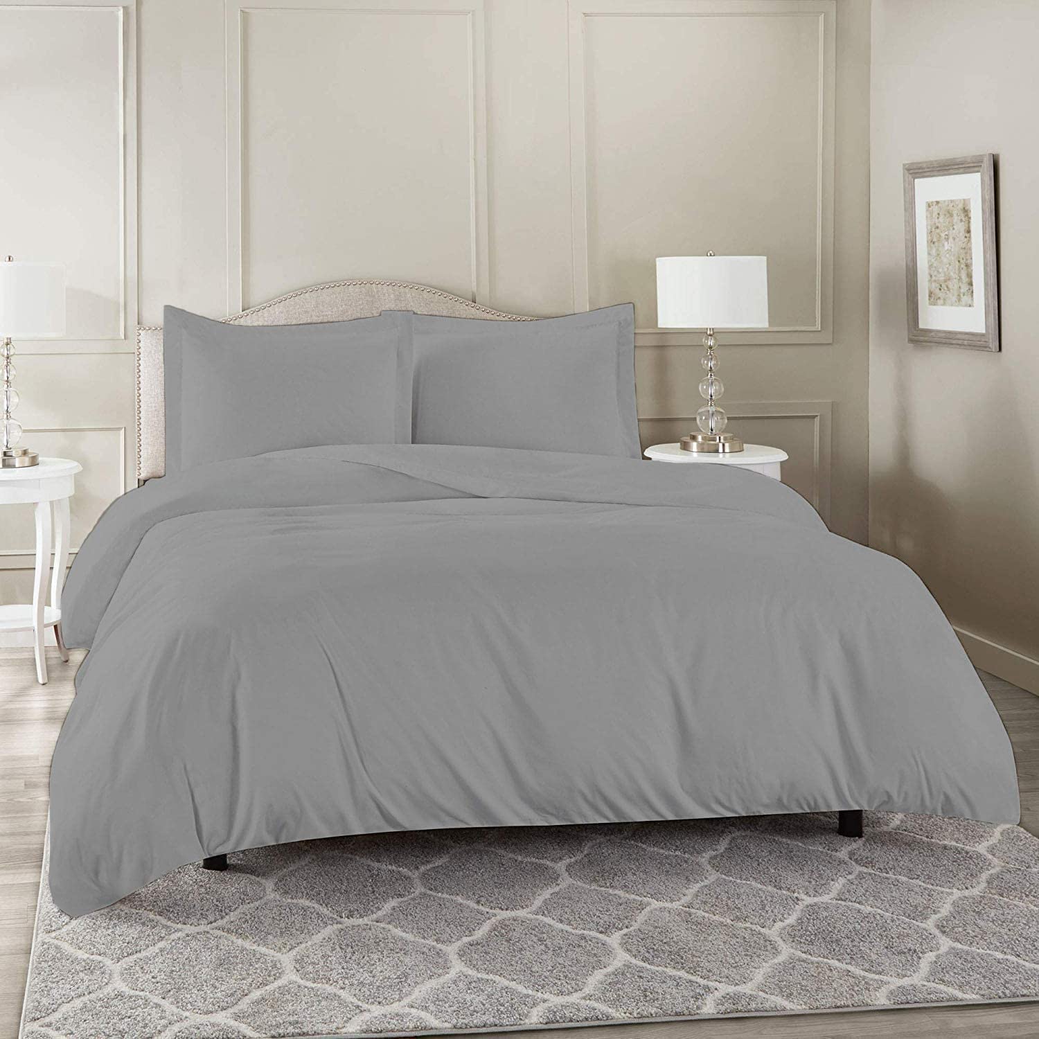 Laam linen Luxury Plain Dyed Duvet Cover With Pillowcase Cover 100% Poly Cotton Easy Care UK Size Bedroom Bedding Set (Silver, Double)