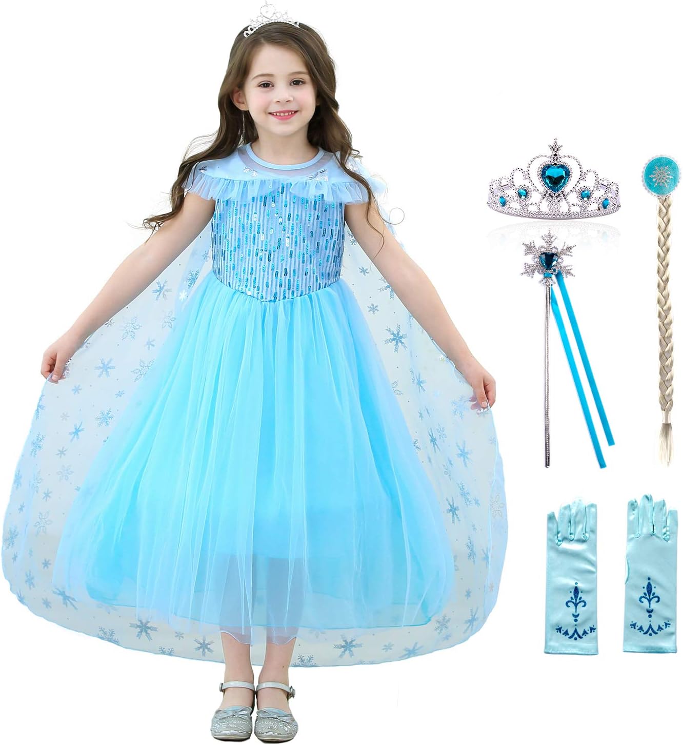 Princess Costume for Toddlers, Cinderella Costume for Girls, Princess Dress Up for Little Girls 3-7 Years