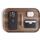 Valet Tray Wooden Premium Wood Catchall EDC Tray for Desk Bedside Concierge Tray Organizer Key Wallet Watch Phone Storage (Walnut)