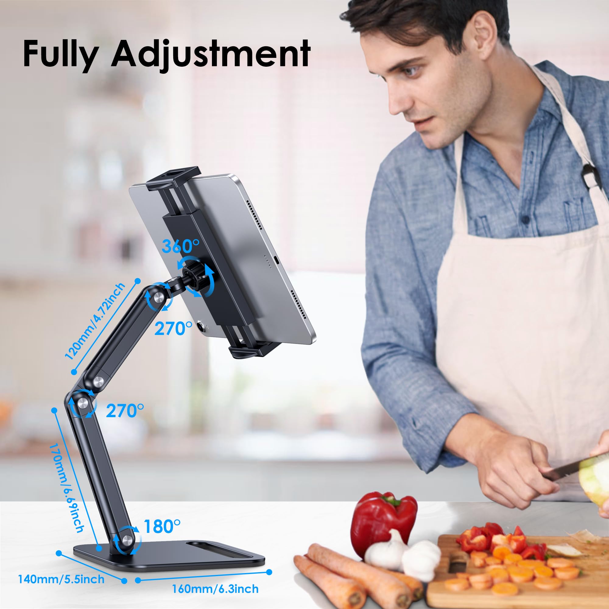 CreaDream Tablet Stand for iPad, Aluminum Tablet Holder with Heavy-Duty Base for Desk, Fully Adjustable Angle, Compatible with iPad Pro Air Mini, Galaxy Tab, Surface Pro, Kindle 4.7''-13