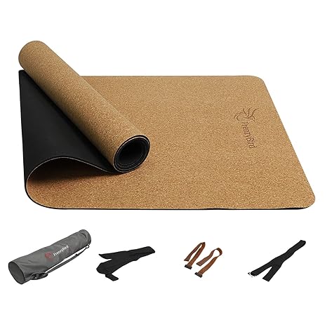 FrenzyBird Kork & Naturkautschuk 5mm Yogamatte, Umweltfreundliche Rutschfeste Antimikrobielle Hautfreundliche Korkmatte, Übun