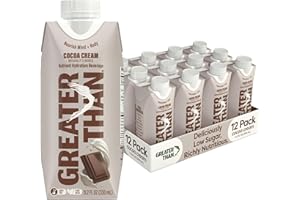 Greater Than Nutrient Hydration Beverage, Electrolyte Drink for Gut Health & Energy with Coconut Water, Vitamins, Gluten Free, Plant Based, Low Sugar, Cocoa Cream, 12 Pack