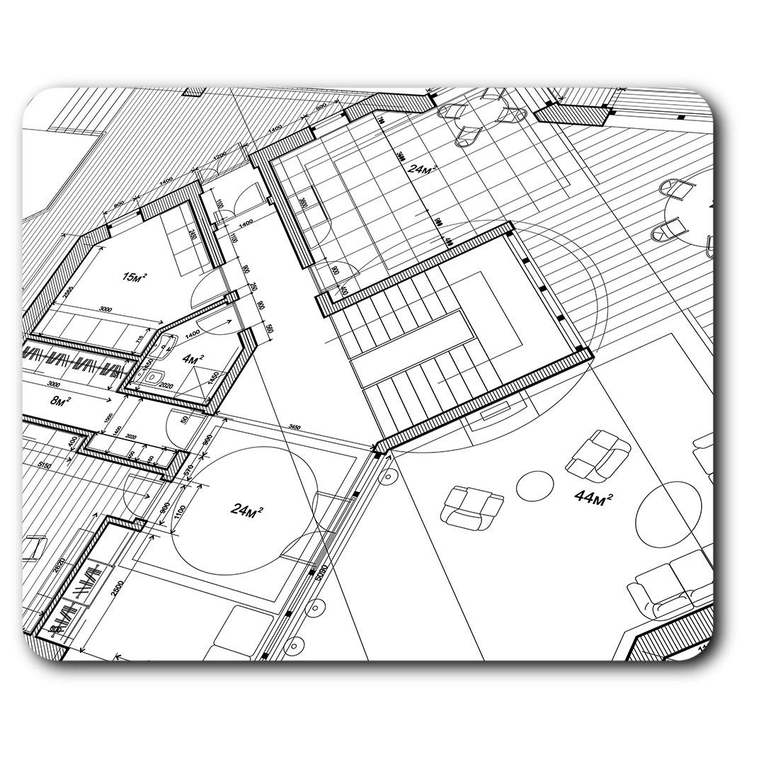 Destination Vinyl Ltd Comfortable Mouse Mat - Architect House Plans Print 23.5 x 19.6 cm (9.3 x 7.7 inches) for Computer & Laptop, Office, Non-slip Base - RM2382