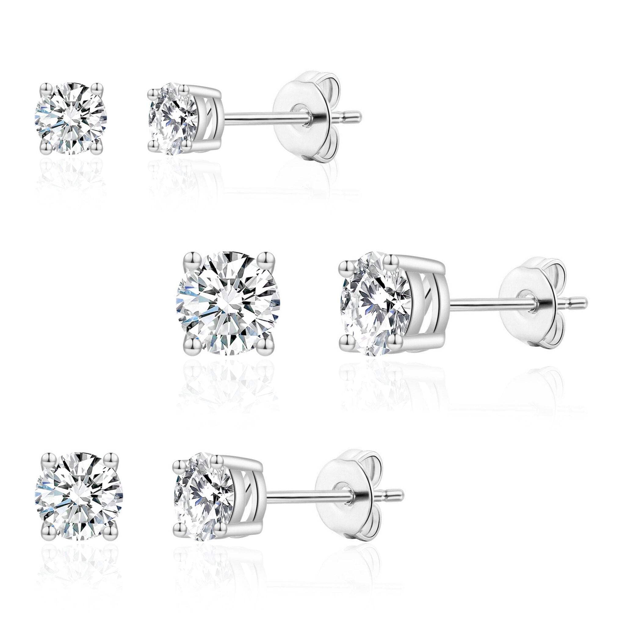 Philip Jones Three Pack of Silver Plated 4mm, 5mm & 6mm Earrings Created with Zircondia® Crystals
