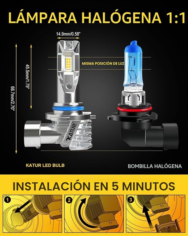 Bombilla HIR2 LED 16000LM 6000K Blanco, Bombilla LED HIR2 9012 Para Faros De Coche 500% Brillo Sin Ventilador Mini Tamaño Plug And Play Kit De Conversión Halógeno Reemplazo, Paquete De 2