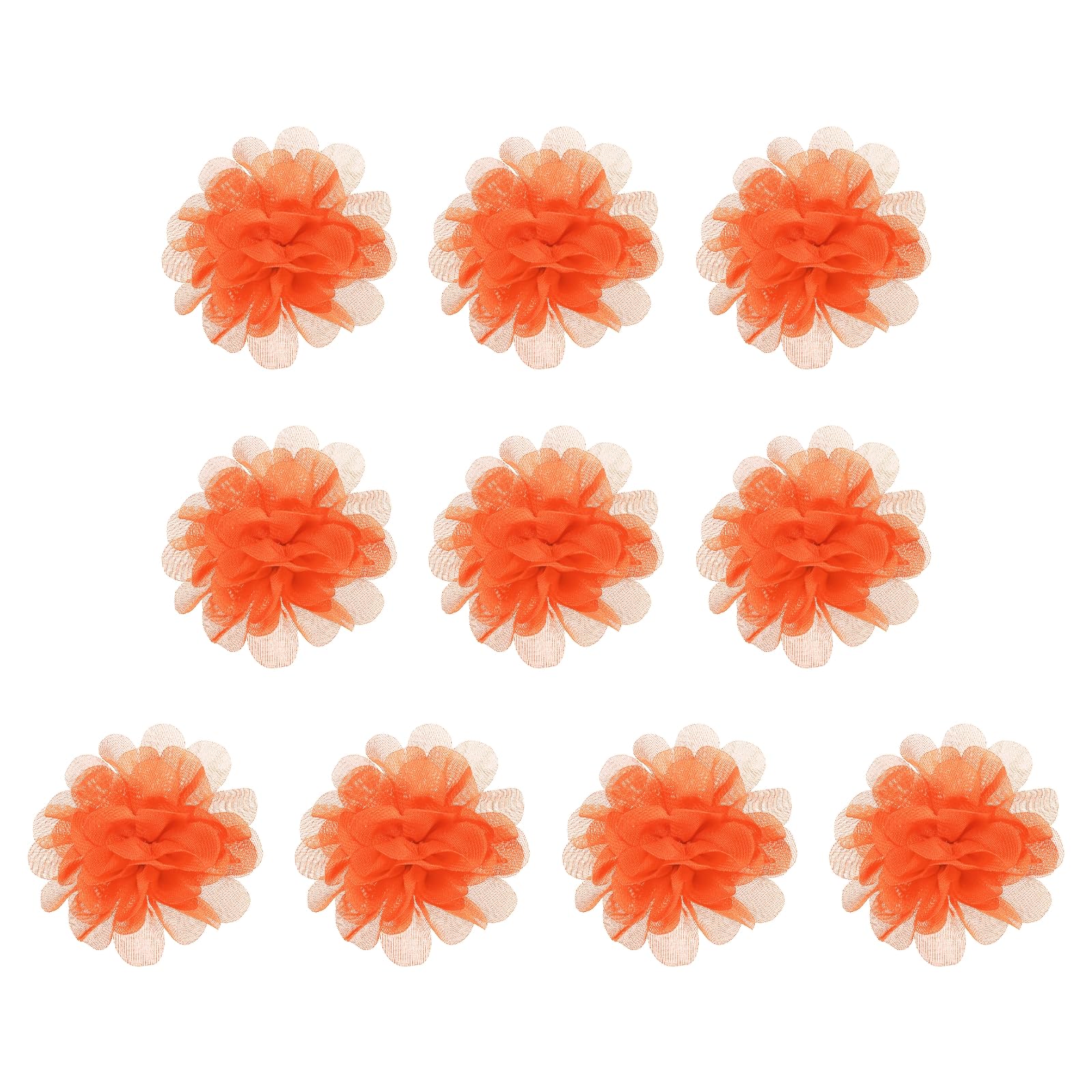 PATIKIL 2.8" Chiffon Flowers, 10 Pcs Mesh Fabric Flowers Sewing Fabric Appliques Headband Embellishments for DIY Craft Wedding Decor, Neon Orange