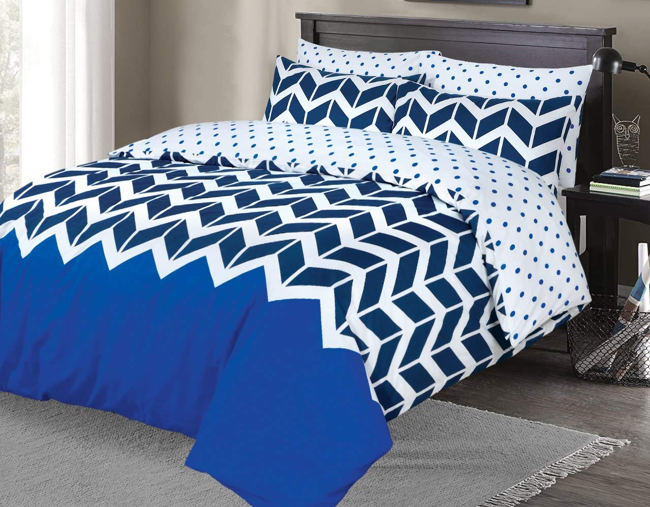 Indus Textiles Duvet Quilt Cover Bed Sets Reversible Patterned Soft and Smooth Easy Care Chevron Blue - Super King