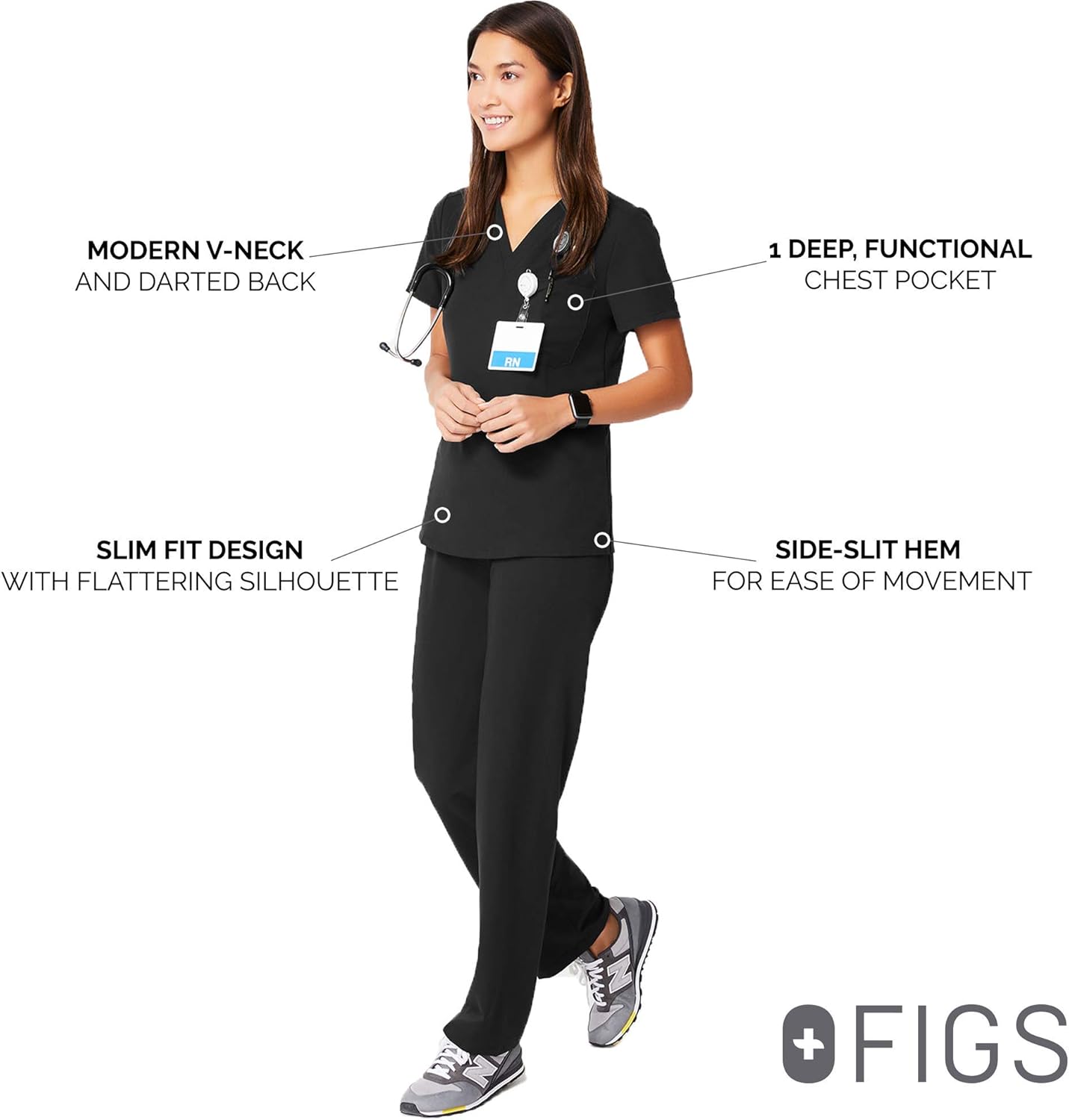 FIGS Catarina One-Pocket Scrub Top for Women – Slim Fit, Super Soft Stretch, Anti-Wrinkle Medical Scrub Top: Clothing