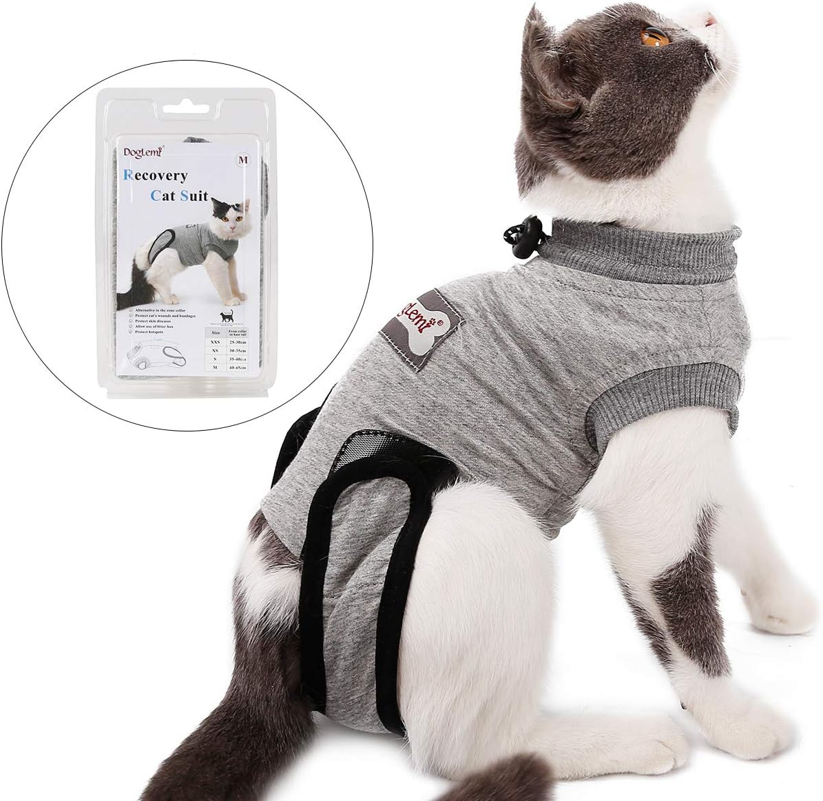 Tineer Pet Recovery Suit for Ablactation Abdominal Wounds Skin Diseases Surgery,Cat Sterilization Care Cotton Breathable Wear Weaning Prevent Lick for Cat Abdominal Wounds or Skin Diseases (M)