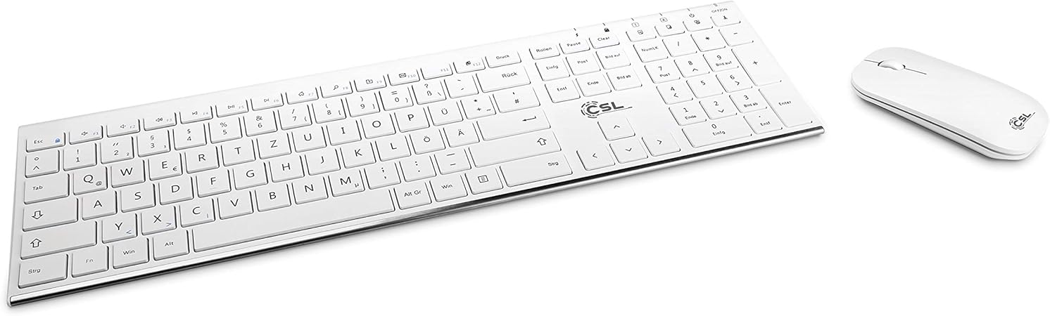 CSL Airy Wireless Keyboard Mouse Set in White with QWERTZ