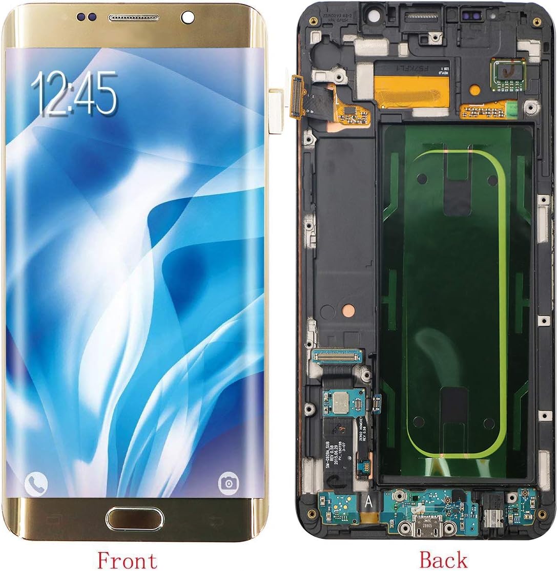 HJSDtech LCD Display Screen Touch Screen Digitizer Assembly Replacement with Frame for Samsung Galaxy S6 Edge Plus G928T G928P G928V G928C (Gold)