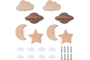 WOODEN TEETHER Wooden Star Moon Shape Cabinet Knobs Decorative Wood Dresser Knob with Screws Nursery Dresser Knob for Kids Girls Boys Furniture Knobs Nursery Drawer Handles for Decor (8 Pack)