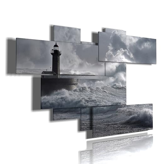 title=quadro moderno faro 02 multilivello 3d quadri moderni mare tempesta sole